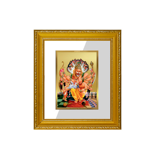 DIVINITI 24K Gold Plated Foil Narsimha Wall Photo Frame Religious Photo Frame Idol for Home & Office Decor Prayer, Gifts Items DG 101 Size 1 (15.3x14.9 CM)