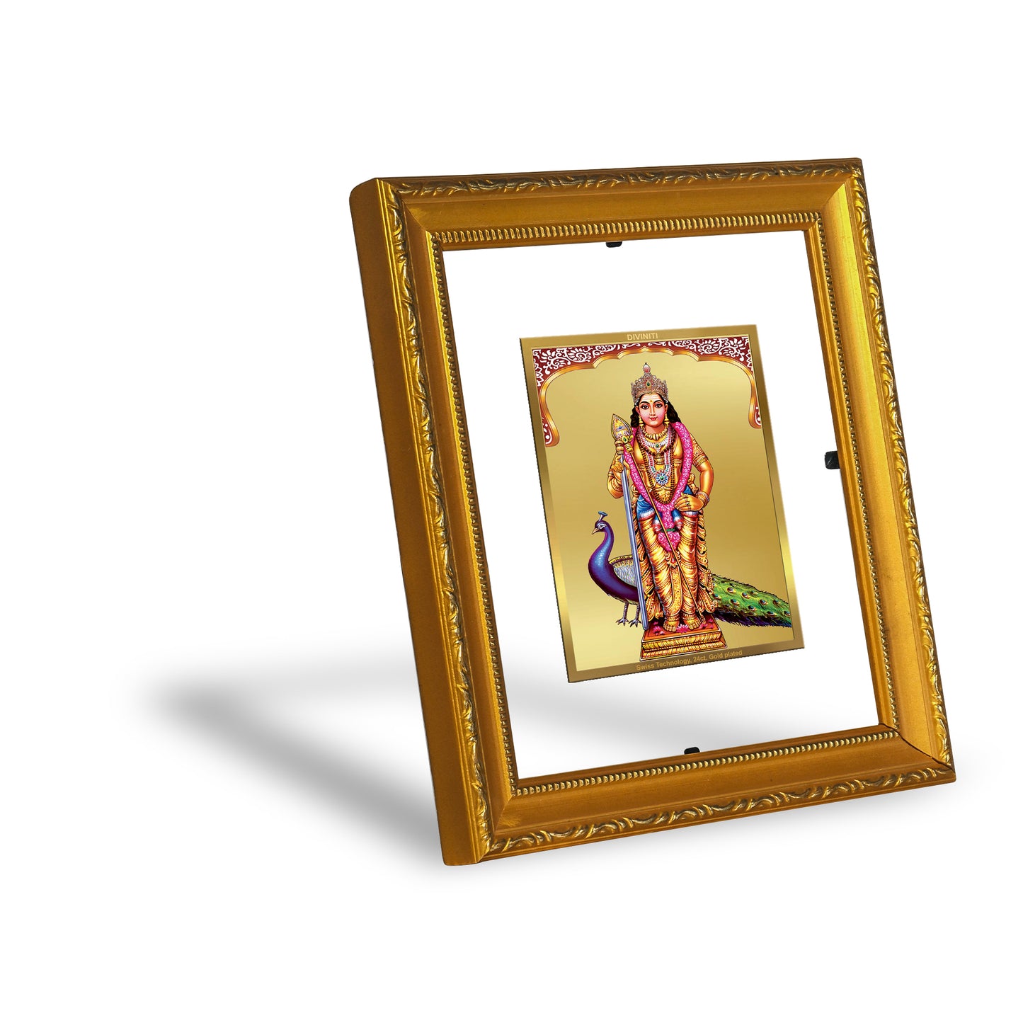 DIVINITI 24K Gold Plated Foil Murugan-1 Wall Photo Frame Religious Photo Frame Idol for Home & Office Decor Prayer, Gifts Items DG 101 Size 1 (15.3x14.9 CM)