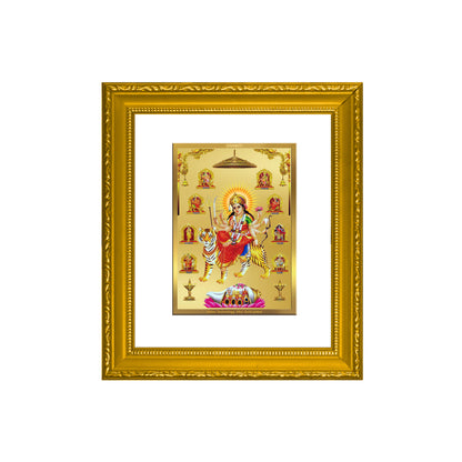 DIVINITI 24K Gold Plated Foil Nav Durga Wall Photo Frame Foil Religious Photo Frame Idol for Home & Office Decor Prayer, Gifts Items DG 101 Size 1 (15.3x14.9 CM)