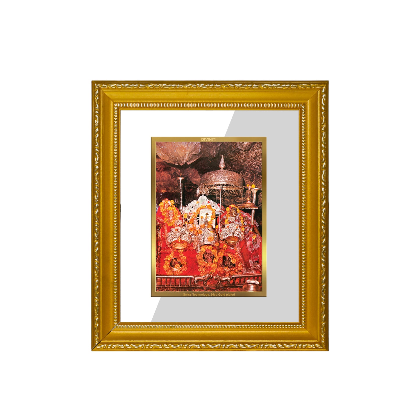 DIVINITI 24K Gold Plated Foil Mata Ka Darbar Wall Photo Frame Religious Photo Frame Idol for Home & Office Decor Prayer, Gifts Items DG 101 Size 1 (15.3x14.9 CM)