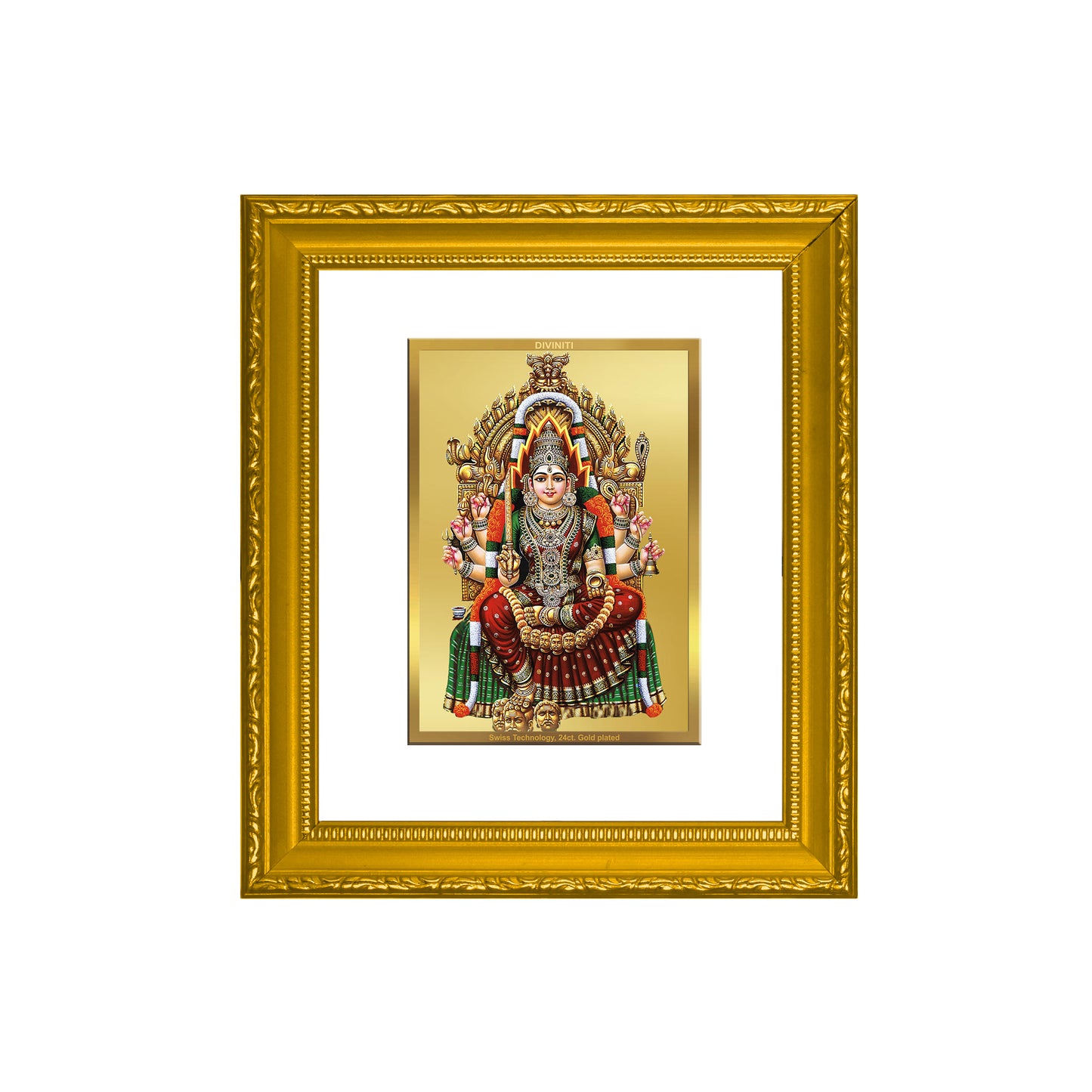 DIVINITI 24K Gold Plated Foil Samayapuram Mariamman Wall Photo Frame Religious Photo Frame Idol for Home & Office Decor Prayer, Gifts Items DG 101 Size 1 (15.3x14.9 CM)