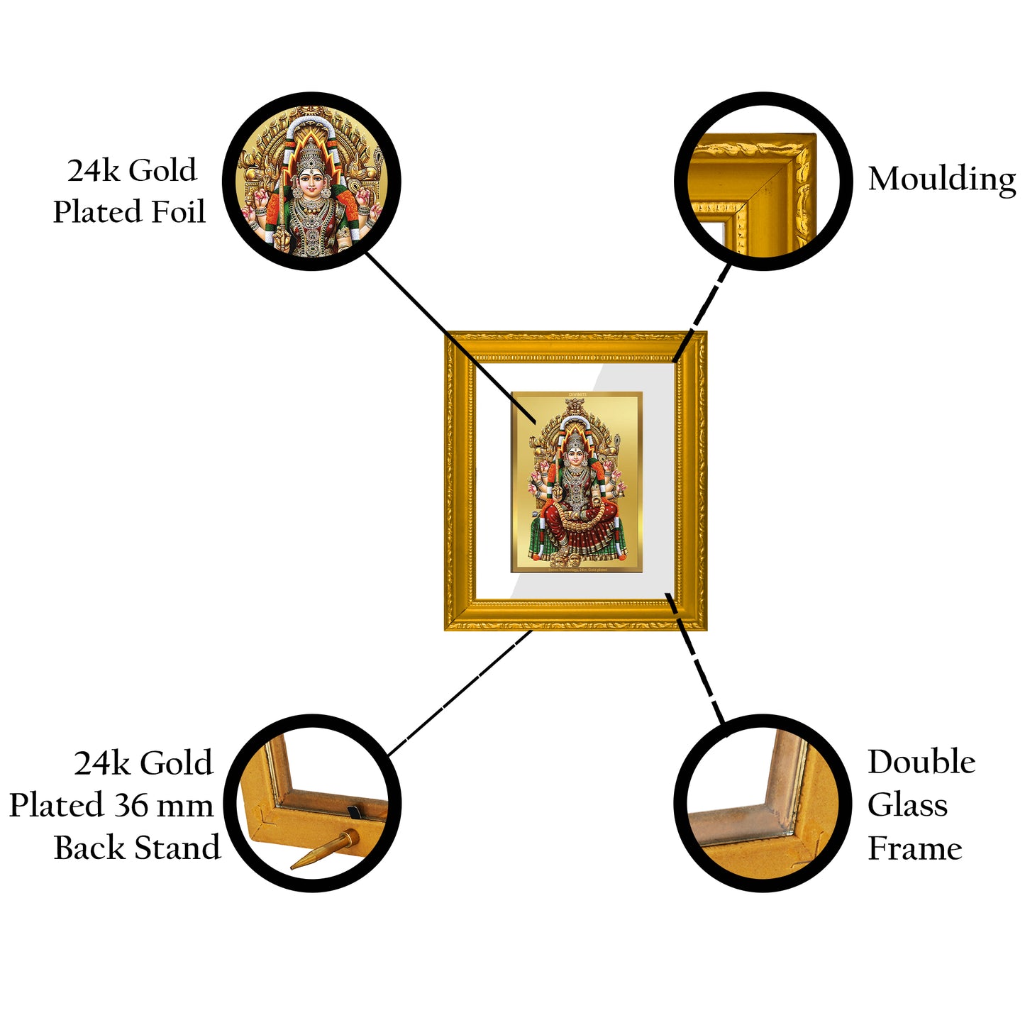 DIVINITI 24K Gold Plated Foil Samayapuram Mariamman Wall Photo Frame Religious Photo Frame Idol for Home & Office Decor Prayer, Gifts Items DG 101 Size 1 (15.3x14.9 CM)