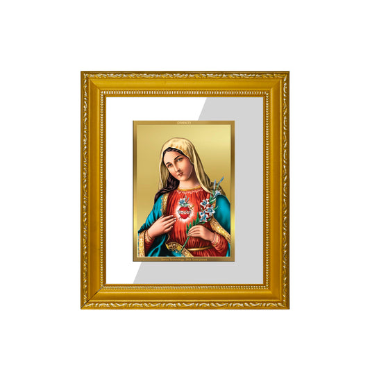 DIVINITI 24K Gold Plated Foil Mother Mary Wall Photo Frame Religious Photo Frame Idol for Home & Office Decor Prayer, Gifts Items DG 101 Size 1 (15.3x14.9 CM)