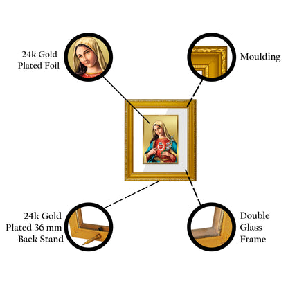 DIVINITI 24K Gold Plated Foil Mother Mary Wall Photo Frame Religious Photo Frame Idol for Home & Office Decor Prayer, Gifts Items DG 101 Size 1 (15.3x14.9 CM)