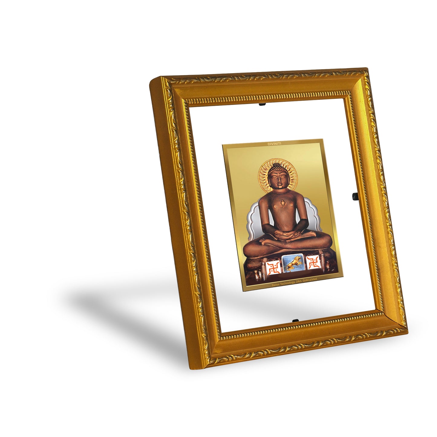 DIVINITI 24K Gold Plated Foil Mahavir Wall Photo Frame Religious Photo Frame Idol for Home & Office Decor Prayer, Gifts Items DG 101 Size 1 (15.3x14.9 CM)