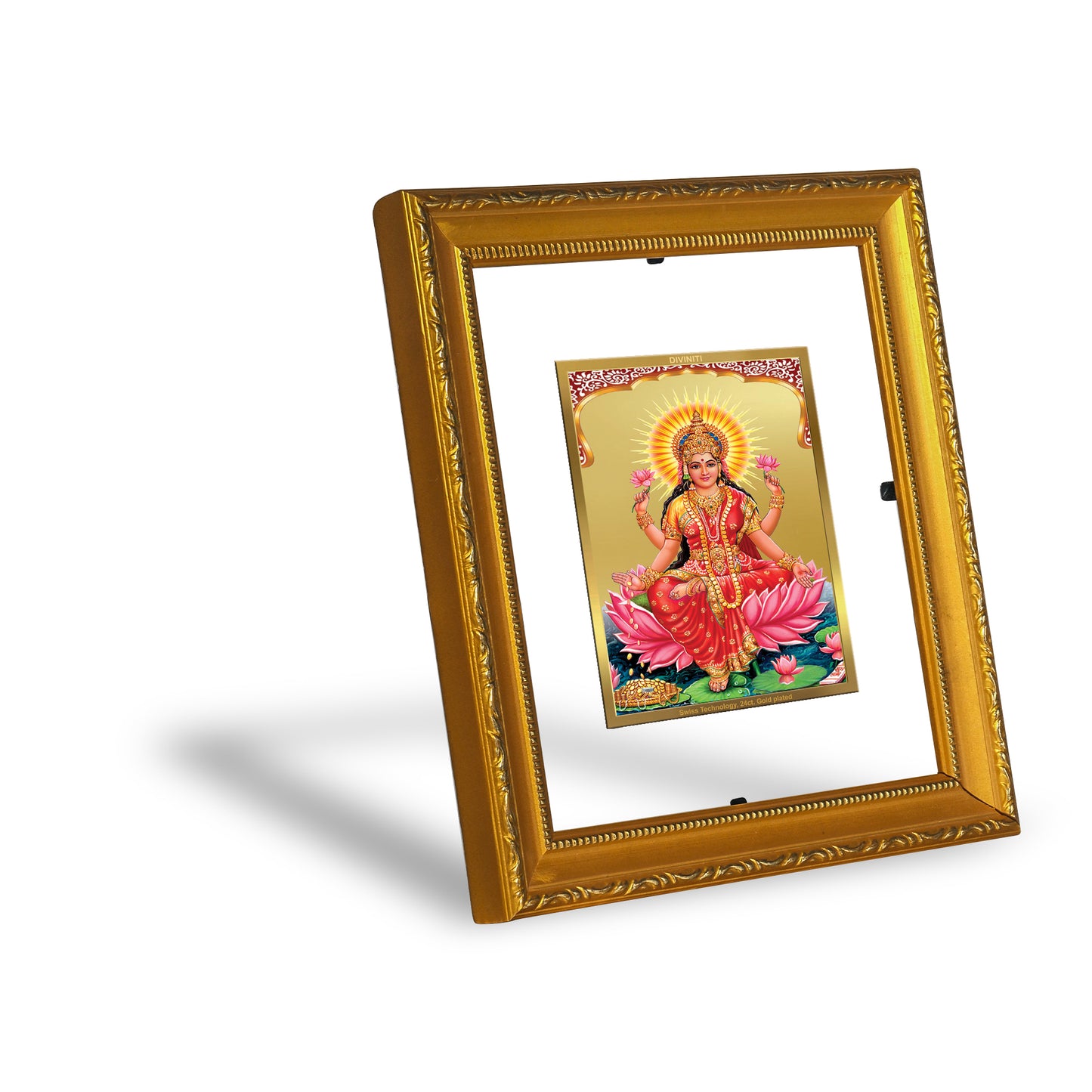 DIVINITI 24K Gold Plated Foil Lakshmi Wall Photo Frame Religious Photo Frame Idol for Home & Office Decor Prayer, Gifts Items DG 101 Size 1 (15.3x14.9 CM)