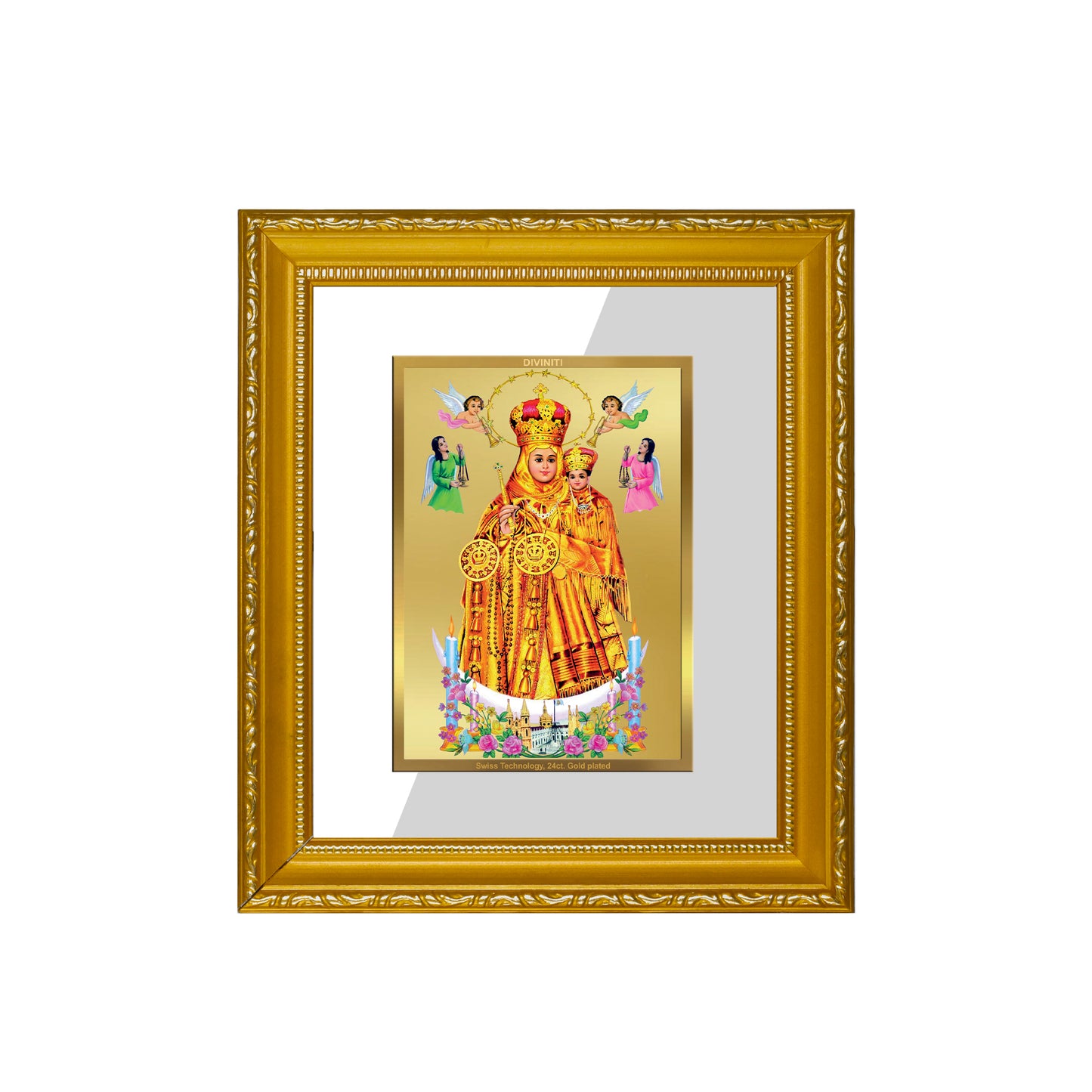 DIVINITI 24K Gold Plated Foil Lady of Health Wall Photo Frame Religious Photo Frame Idol for Home & Office Decor Prayer, Gifts Items DG 101 Size 1 (15.3x14.9 CM)