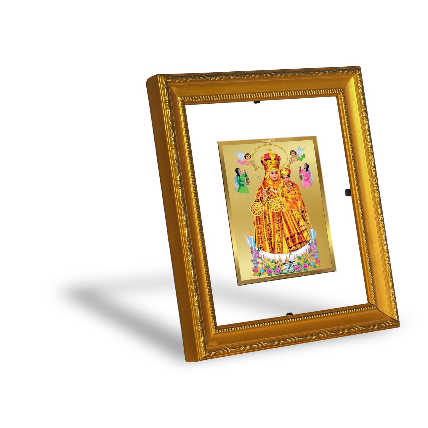 DIVINITI 24K Gold Plated Foil Lady of Health Wall Photo Frame Religious Photo Frame Idol for Home & Office Decor Prayer, Gifts Items DG 101 Size 1 (15.3x14.9 CM)