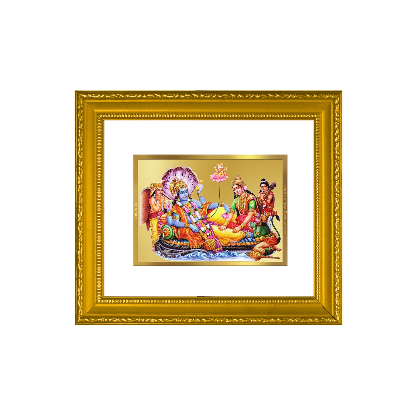 DIVINITI 24K Gold Plated Foil Vishnu Lakshmi Wall Photo Frame Religious Photo Frame Idol for Home & Office Decor Prayer, Gifts Items DG 101 Size 1 (15.3x14.9 CM)