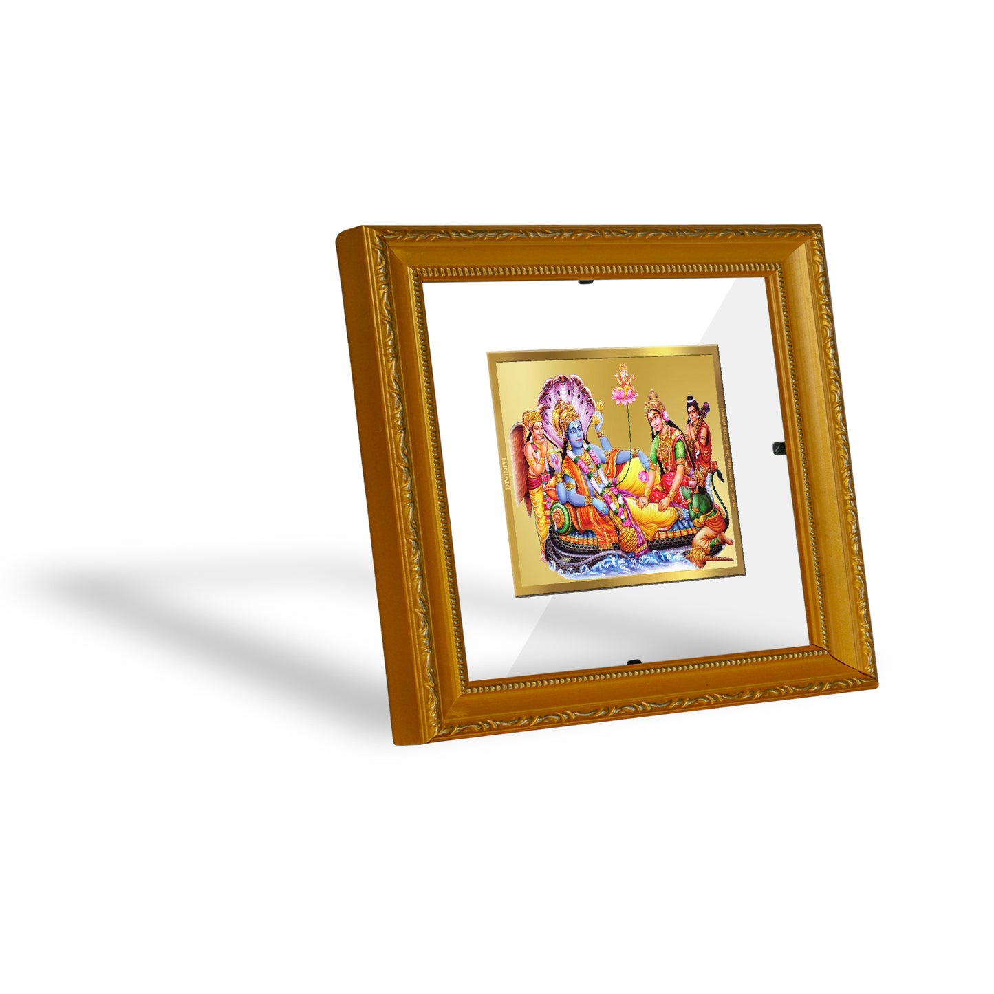 DIVINITI 24K Gold Plated Foil Vishnu Lakshmi Wall Photo Frame Religious Photo Frame Idol for Home & Office Decor Prayer, Gifts Items DG 101 Size 1 (15.3x14.9 CM)