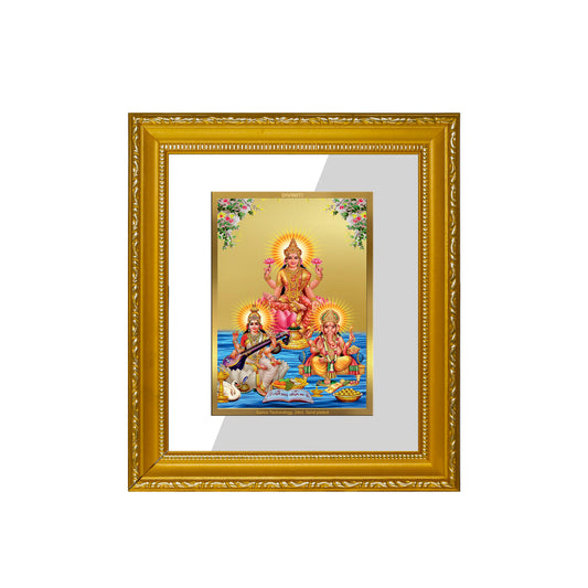 DIVINITI 24K Gold Plated Foil Lakshmi Ganesha Saraswati Wall Photo Frame Religious Photo Frame Idol for Home & Office Decor Prayer, Gifts Items DG 101 Size 1 (15.3x14.9 CM)