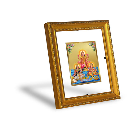 DIVINITI 24K Gold Plated Foil Lakshmi Ganesha Saraswati Wall Photo Frame Religious Photo Frame Idol for Home & Office Decor Prayer, Gifts Items DG 101 Size 1 (15.3x14.9 CM)