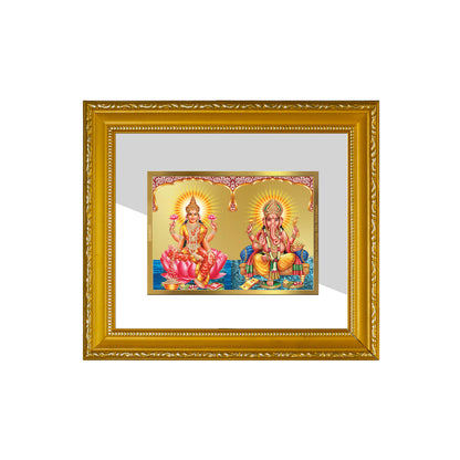 DIVINITI 24K Gold Plated Foil Lakshmi Ganesha Wall Photo Frame Religious Photo Frame Idol for Home & Office Decor Prayer, Gifts Items DG 101 Size 1 (15.3x14.9 CM)