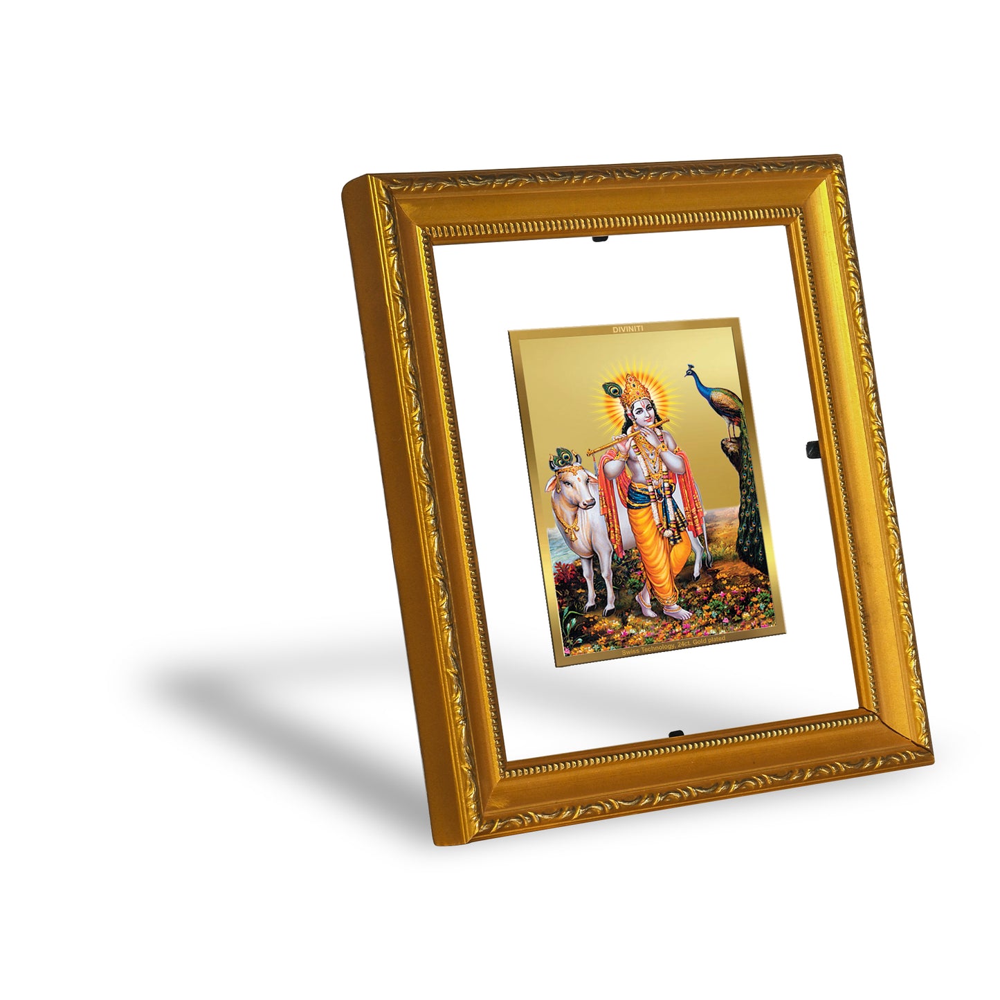 DIVINITI 24K Gold Plated Foil Krishna Wall Photo Frame Religious Photo Frame Idol for Home & Office Decor Prayer, Gifts DG 101 Size 1 (15.3x14.9 CM)