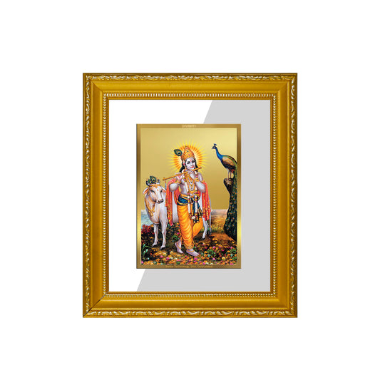 DIVINITI 24K Gold Plated Foil Krishna Wall Photo Frame Religious Photo Frame Idol for Home & Office Decor Prayer, Gifts DG 101 Size 1 (15.3x14.9 CM)