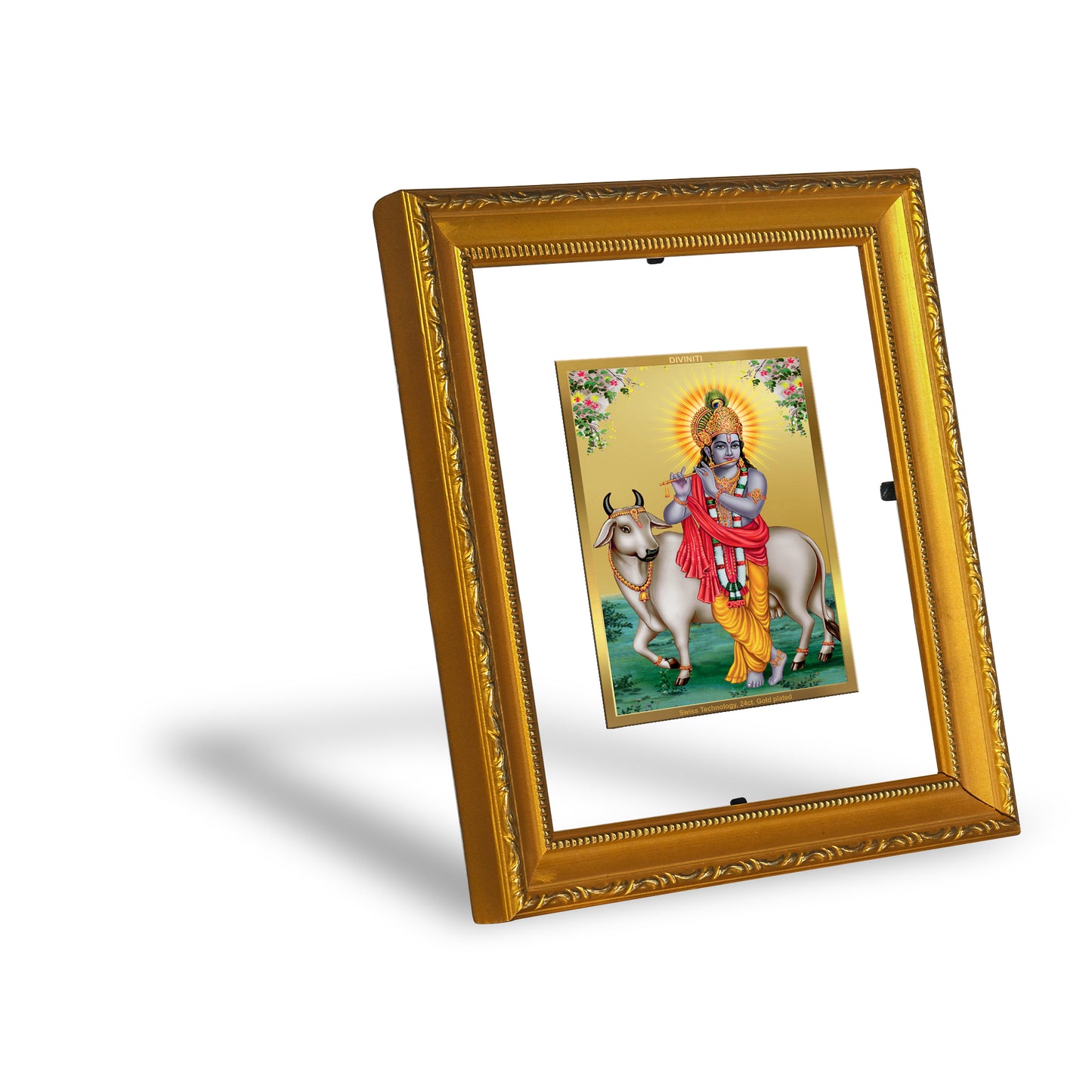 DIVINITI 24K Gold Plated Foil Krishna Wall Photo Frame Religious Photo Frames for Home & Office Decor Gift Items DG 101 Size 1 (15.3x14.9 CM)