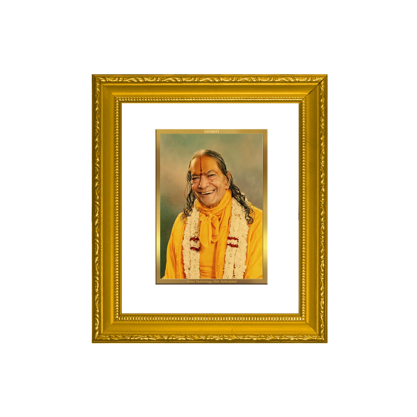 DIVINITI 24K Gold Plated Foil Kripalu Ji Maharaj Wall Photo Frame Religious Photo Frame Idol for Home & Office Decor Prayer, Gifts Items DG 101 Size 1 (15.3x14.9 CM)