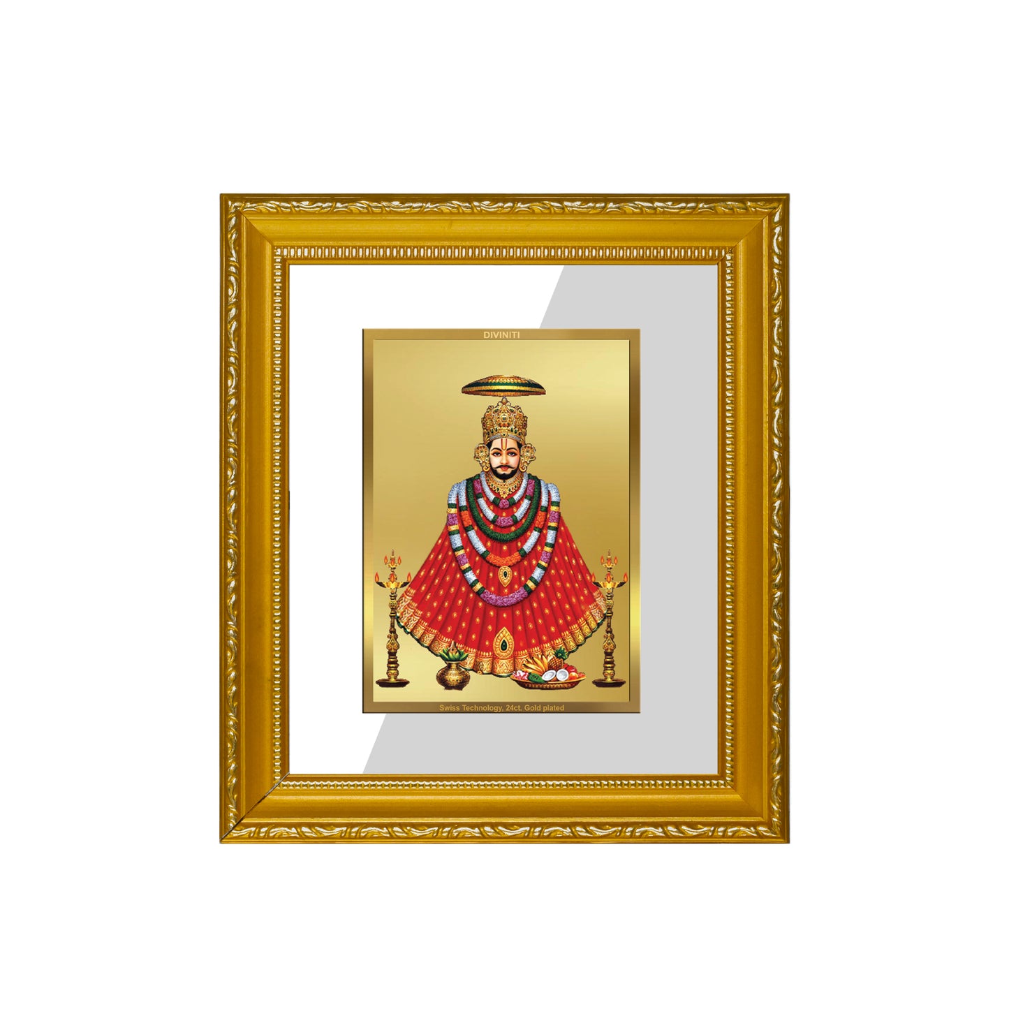 DIVINITI 24K Gold Plated Foil Khatu Shyam Wall Photo Frame Religious Photo Frame Idol for Home & Office Decor Prayer, Gifts Items DG 101 Size 1 (15.3x14.9 CM)