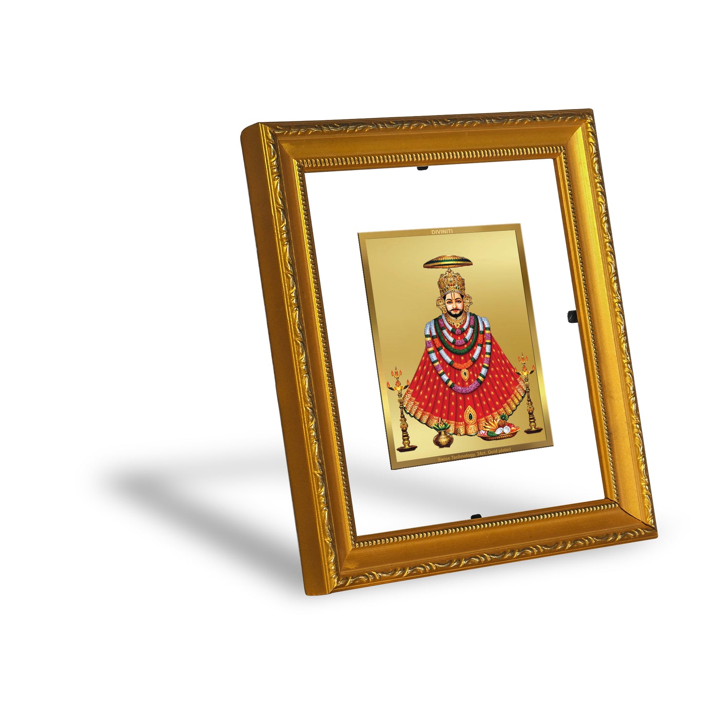 DIVINITI 24K Gold Plated Foil Khatu Shyam Wall Photo Frame Religious Photo Frame Idol for Home & Office Decor Prayer, Gifts Items DG 101 Size 1 (15.3x14.9 CM)