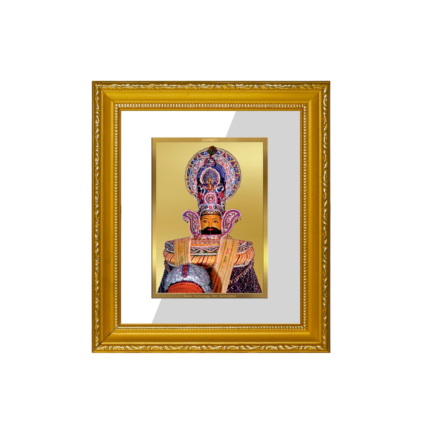 DIVINITI 24K Gold Plated Foil Khatu Shyam Wall Photo Frame Religious Photo Frame for Home & Office Decor Prayer, Gifts Items DG 101 Size 1 (15.3x14.9 CM)