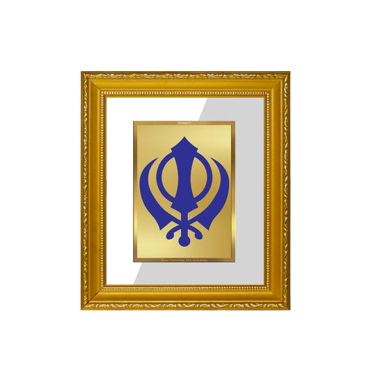 DIVINITI 24K Gold Plated Foil Khanda Sahib Wall Photo Frame Religious Photo Frame Idol for Home & Office Decor Prayer, Gifts Items DG 101 Size 1 (15.3x14.9 CM)