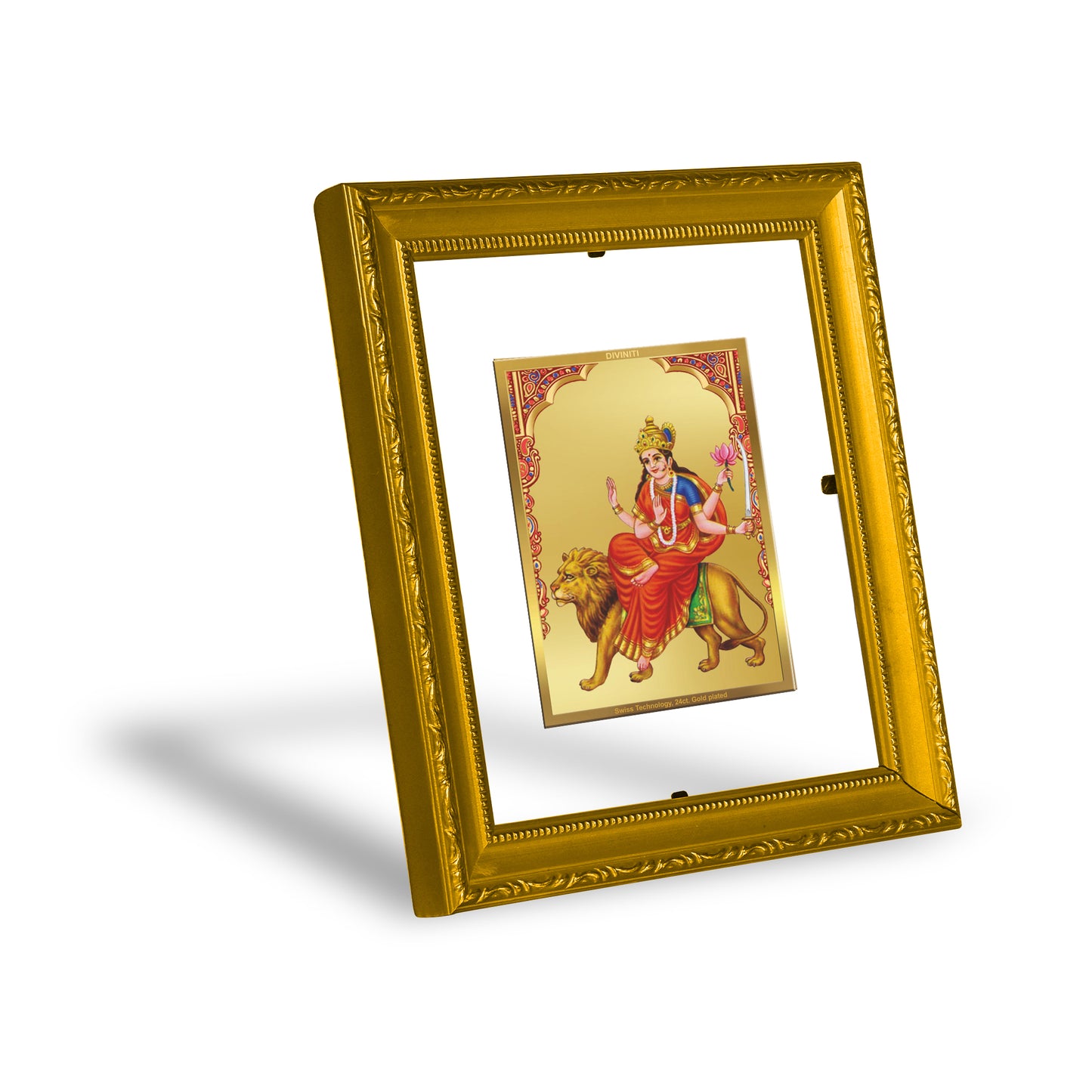 DIVINITI 24K Gold Plated Foil Katyani Mata Wall Photo Frame Religious Photo Frame Idol for Home & Office Decor Prayer, Gifts Items DG 101 Size 1 (15.3x14.9 CM)