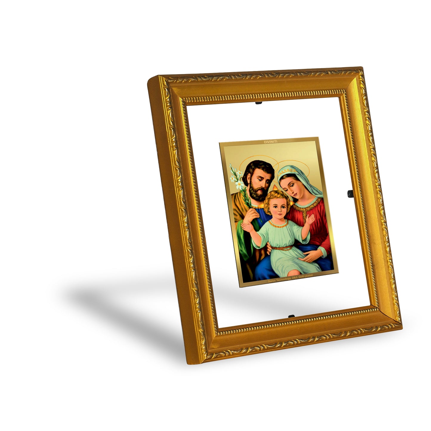 DIVINITI 24K Gold Plated Foil Holy Family Wall Photo Frame Religious Photo Frame Idol for Home & Office Decor Prayer, Gifts Items DG 101 Size 1 (15.3x14.9 CM)