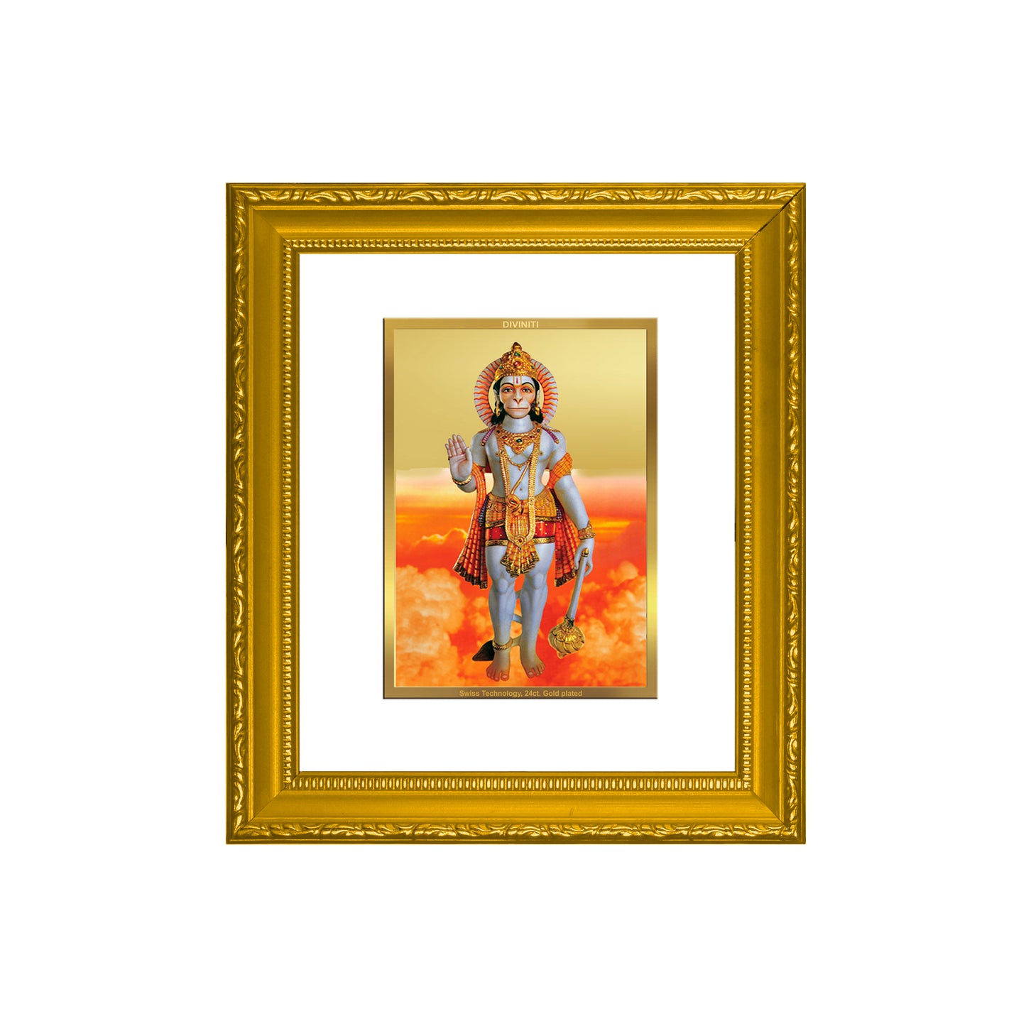 DIVINITI 24K Gold Plated Foil Hanuman-2 Wall Photo Frame Religious Photo Frame Idol for Home & Office Decor Prayer, Gifts Items DG 101 Size 1 (15.3x14.9 CM)