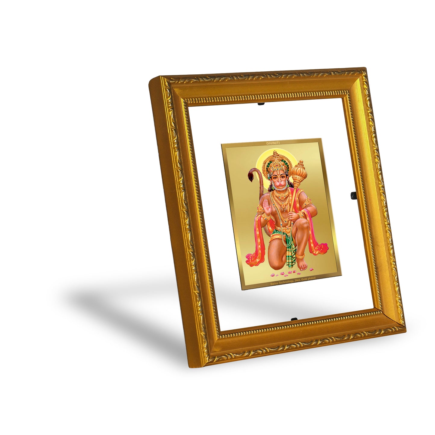 DIVINITI 24K Gold Plated Foil Hanuman-1 Wall Photo Frame Religious Photo Frame Idol for Home & Office Decor Prayer, Gifts Items DG 101 Size 1 (15.3x14.9 CM)