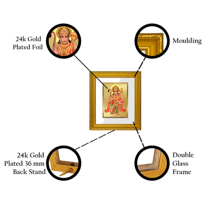 DIVINITI 24K Gold Plated Foil Hanuman-1 Wall Photo Frame Religious Photo Frame Idol for Home & Office Decor Prayer, Gifts Items DG 101 Size 1 (15.3x14.9 CM)