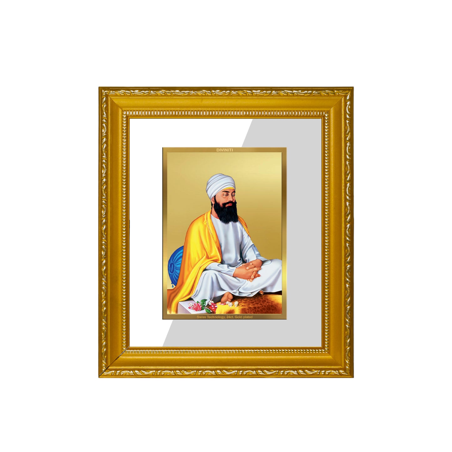 DIVINITI 24K Gold Plated Foil Guru Tegh Bahadur Ji Wall Photo Frame Religious Photo Frame Idol for Home & Office Decor Prayer, Gifts Items DG 101 Size 1 (15.3x14.9 CM)