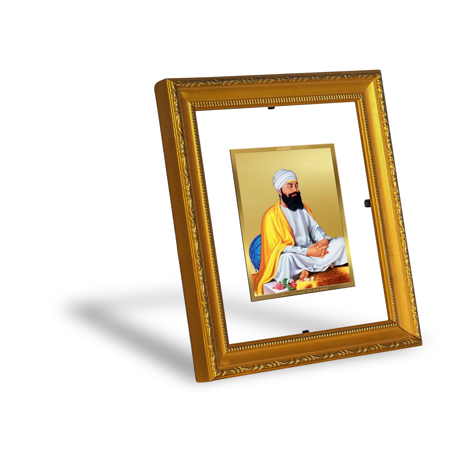 DIVINITI 24K Gold Plated Foil Guru Tegh Bahadur Ji Wall Photo Frame Religious Photo Frame Idol for Home & Office Decor Prayer, Gifts Items DG 101 Size 1 (15.3x14.9 CM)