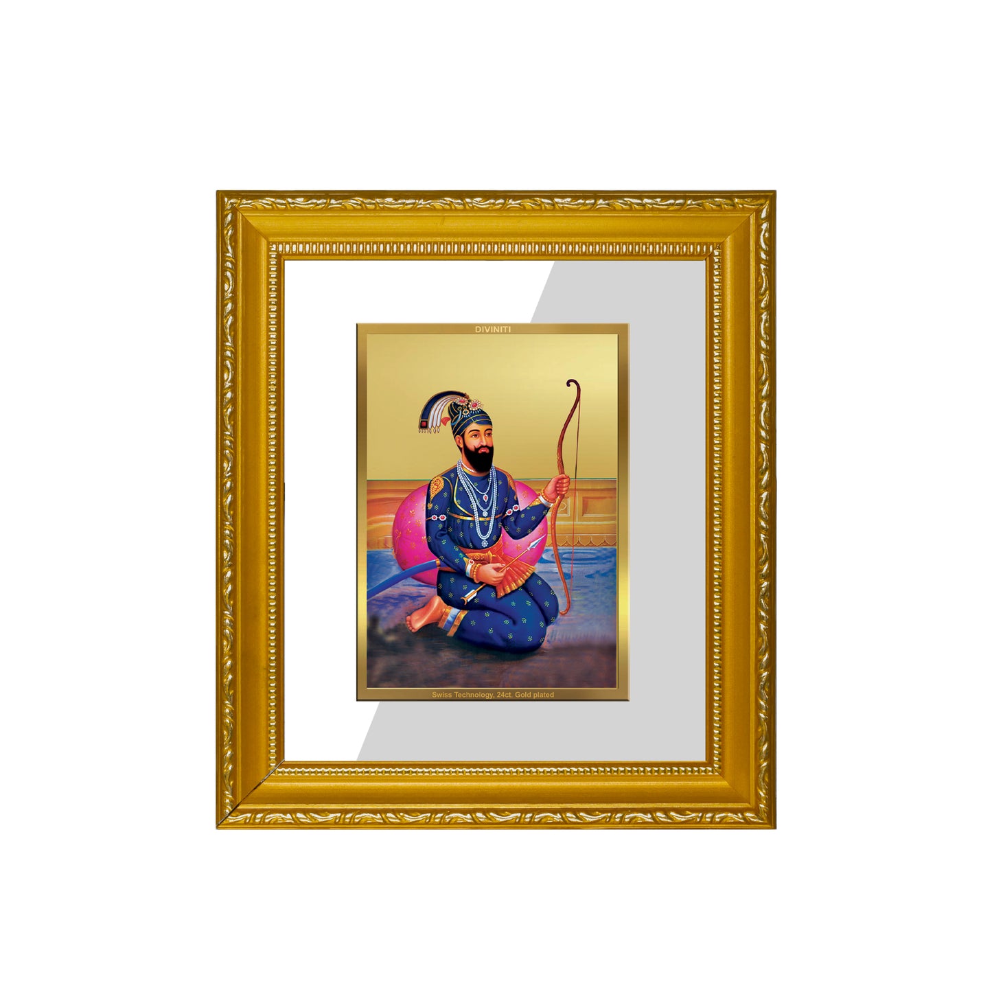 DIVINITI 24K Gold Plated Foil Guru Gobind Singh Wall Photo Frame Religious Photo Frame for Home & Office Decor Prayer Gifts Items DG 101 Size 1 (15.3x14.9 CM)