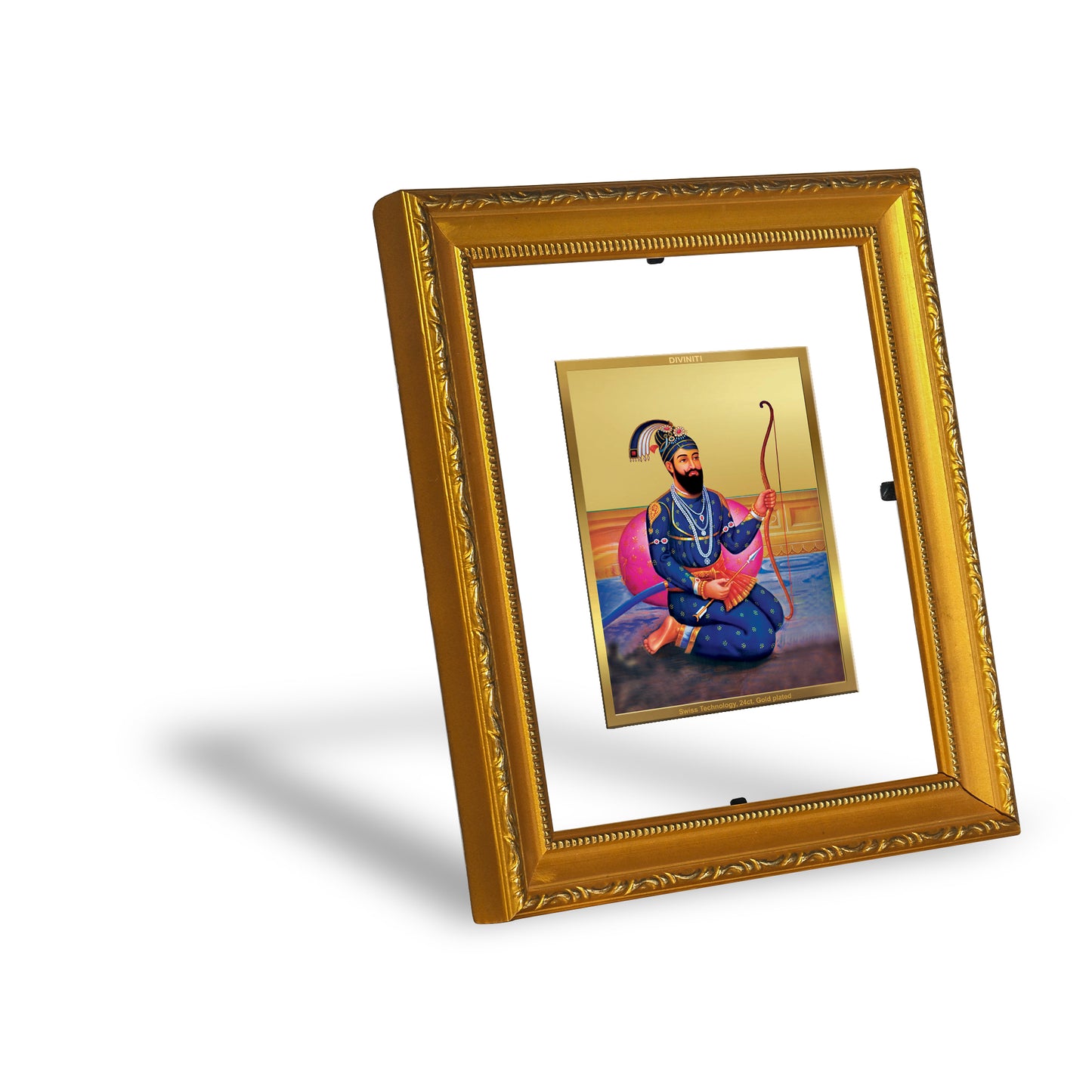 DIVINITI 24K Gold Plated Foil Guru Gobind Singh Wall Photo Frame Religious Photo Frame for Home & Office Decor Prayer Gifts Items DG 101 Size 1 (15.3x14.9 CM)