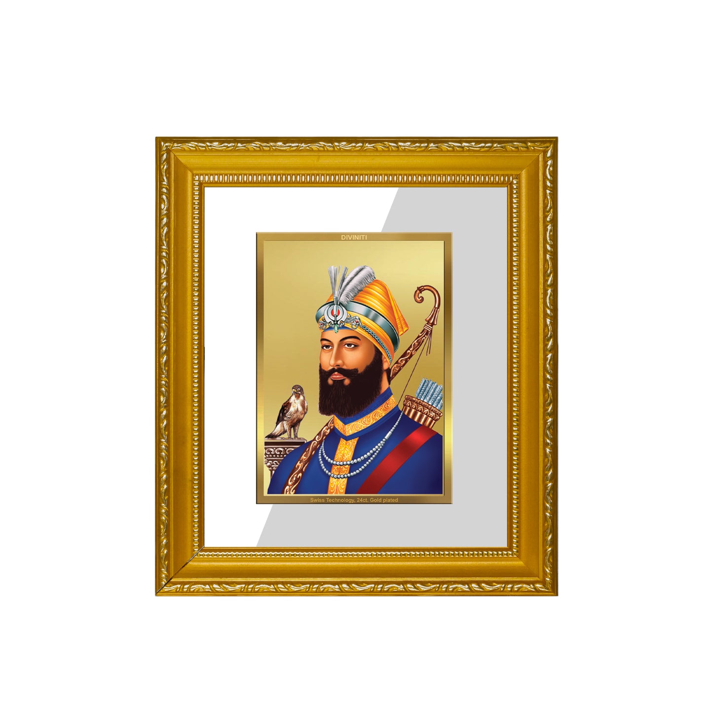 DIVINITI 24K Gold Plated Foil Guru Gobind Singh Wall Photo Frame Religious Photo Frame Idol for Home & Office Décor Gifts Items DG 101 Size 1 (15.3x14.9 CM)