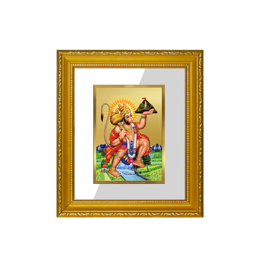 DIVINITI 24K Gold Plated Foil Hanuman Wall Photo Frame Religious Photo Frame Idol for Home & Office Decor Prayer, Gifts Items DG 101 Size 1 (15.3x14.9 CM)