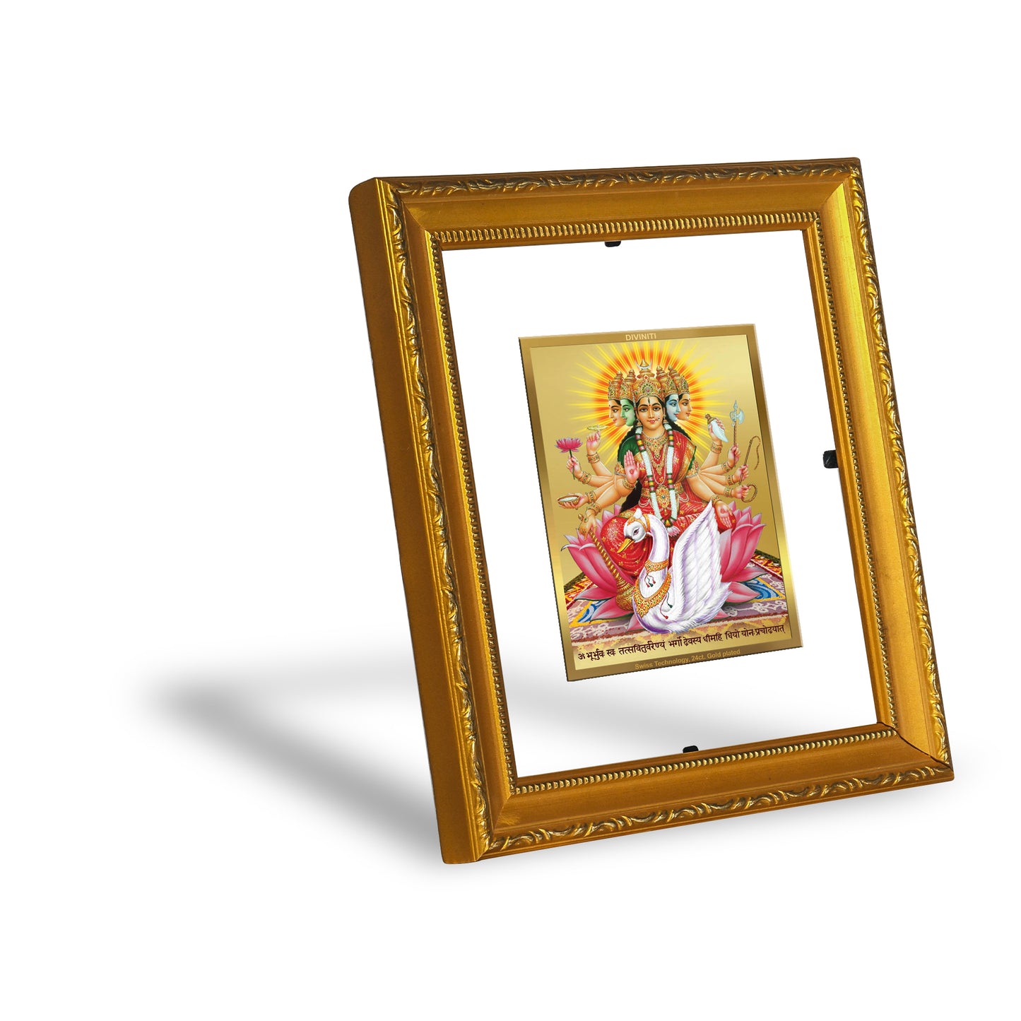 DIVINITI 24K Gold Plated Foil Gayatri Wall Photo Frame Religious Photo Frame Idol for Home & Office Decor Prayer, Gifts Items DG 101 Size 1 (15.3x14.9 CM)