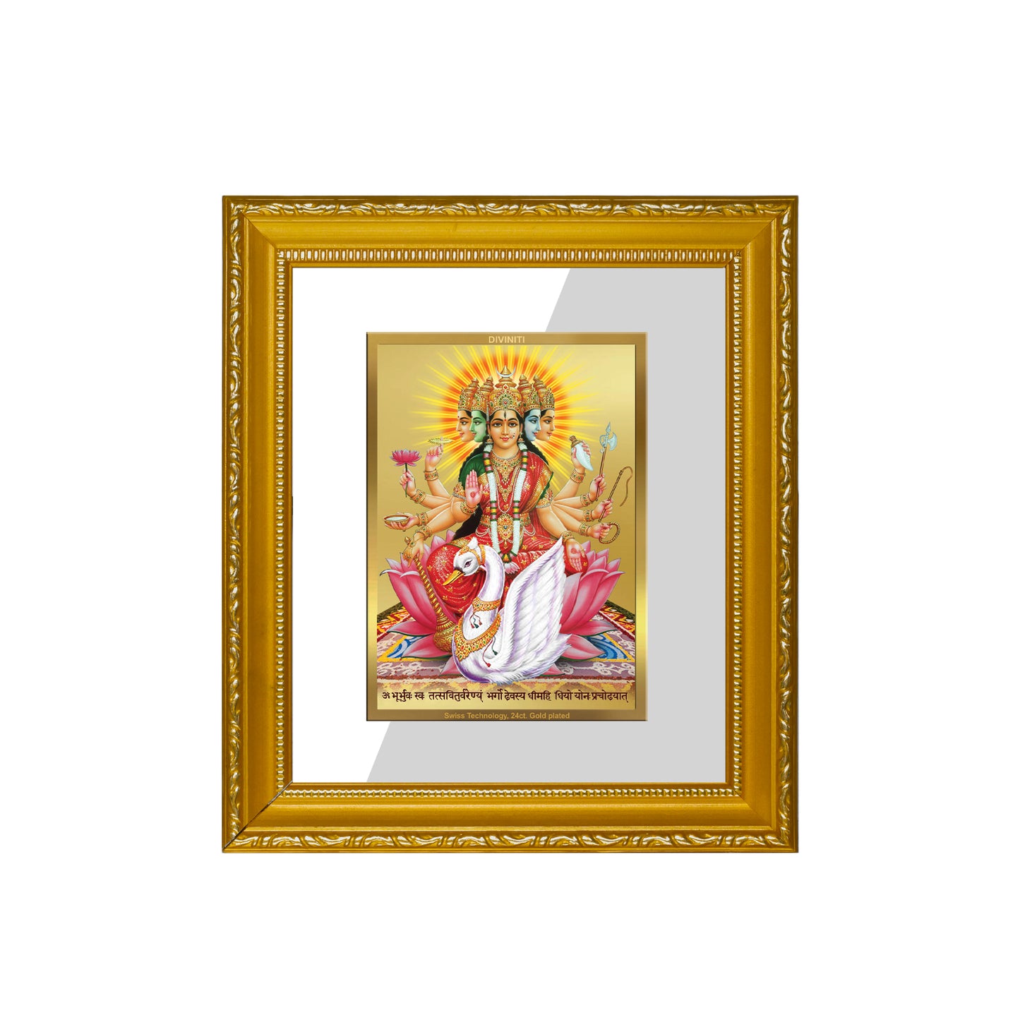 DIVINITI 24K Gold Plated Foil Gayatri Wall Photo Frame Religious Photo Frame Idol for Home & Office Decor Prayer, Gifts Items DG 101 Size 1 (15.3x14.9 CM)