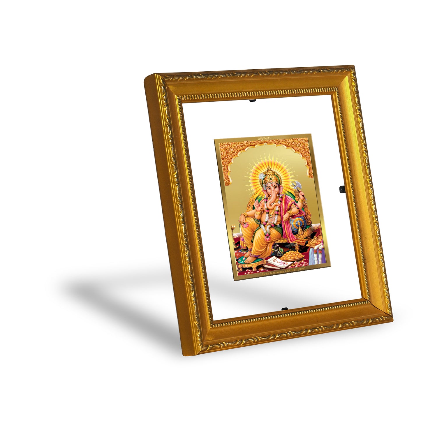 DIVINITI 24K Gold Plated Foil Ganesha Wall Photo Frame Religious Photo Frame Idol for Home & Office Decor Prayer, Gifts Items DG 101 Size 1 (15.3x14.9 CM)