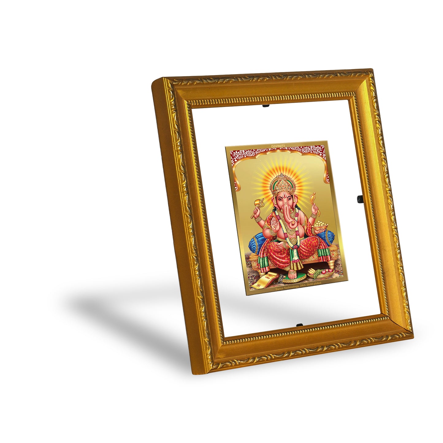 DIVINITI 24K Gold Plated Foil Ganesha Wall Photo Frame and Religious Photo Frame Idol for Home & Office Décor Gifts Items DG 101 Size 1 (15.3x14.9 CM)