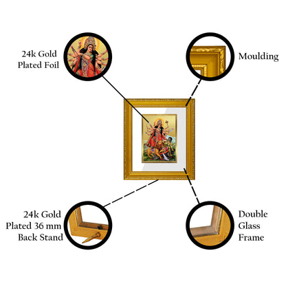 DIVINITI 24K Gold Plated Foil Durga Wall Photo Frame Religious Photo Frame Idol for Home & Office Decor Prayer, Gifts Items DG 101 Size 1 (15.3x14.9 CM)