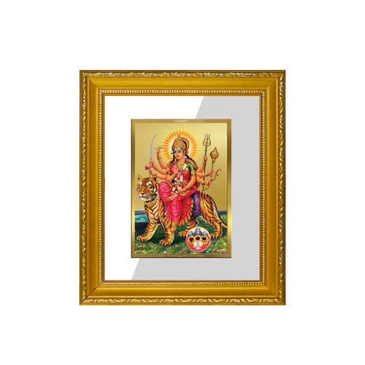 DIVINITI 24K Gold Plated Foil Durga Wall Photo Frame Religious Photo Frame Idol for Home & Office Decor Prayer Gifts Items DG 101 Size 1 (15.3x14.9 CM)