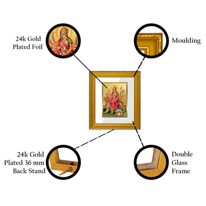 DIVINITI 24K Gold Plated Foil Durga Wall Photo Frame Religious Photo Frame Idol for Home & Office Decor Prayer Gifts Items DG 101 Size 1 (15.3x14.9 CM)