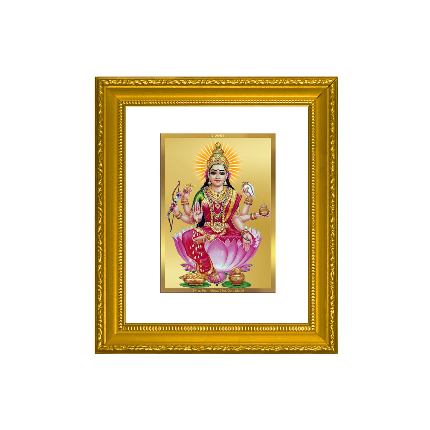 DIVINITI 24K Gold Plated Foil Dhan Lakshmi Wall Photo Frame Religious Photo Frame Idol for Home & Office Decor Prayer, Gifts Items DG 101 Size 1 (15.3x14.9 CM)