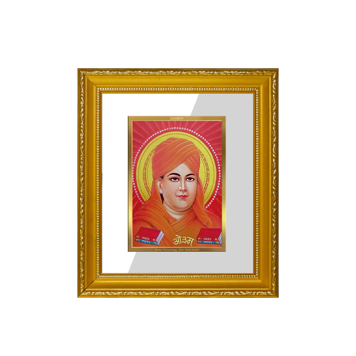 DIVINITI 24K Gold Plated Foil Dayanand Saraswati Wall Photo Frame Religious Photo Frame Idol for Home & Office Decor Prayer, Gifts Items DG 101 Size 1 (15.3x14.9 CM)