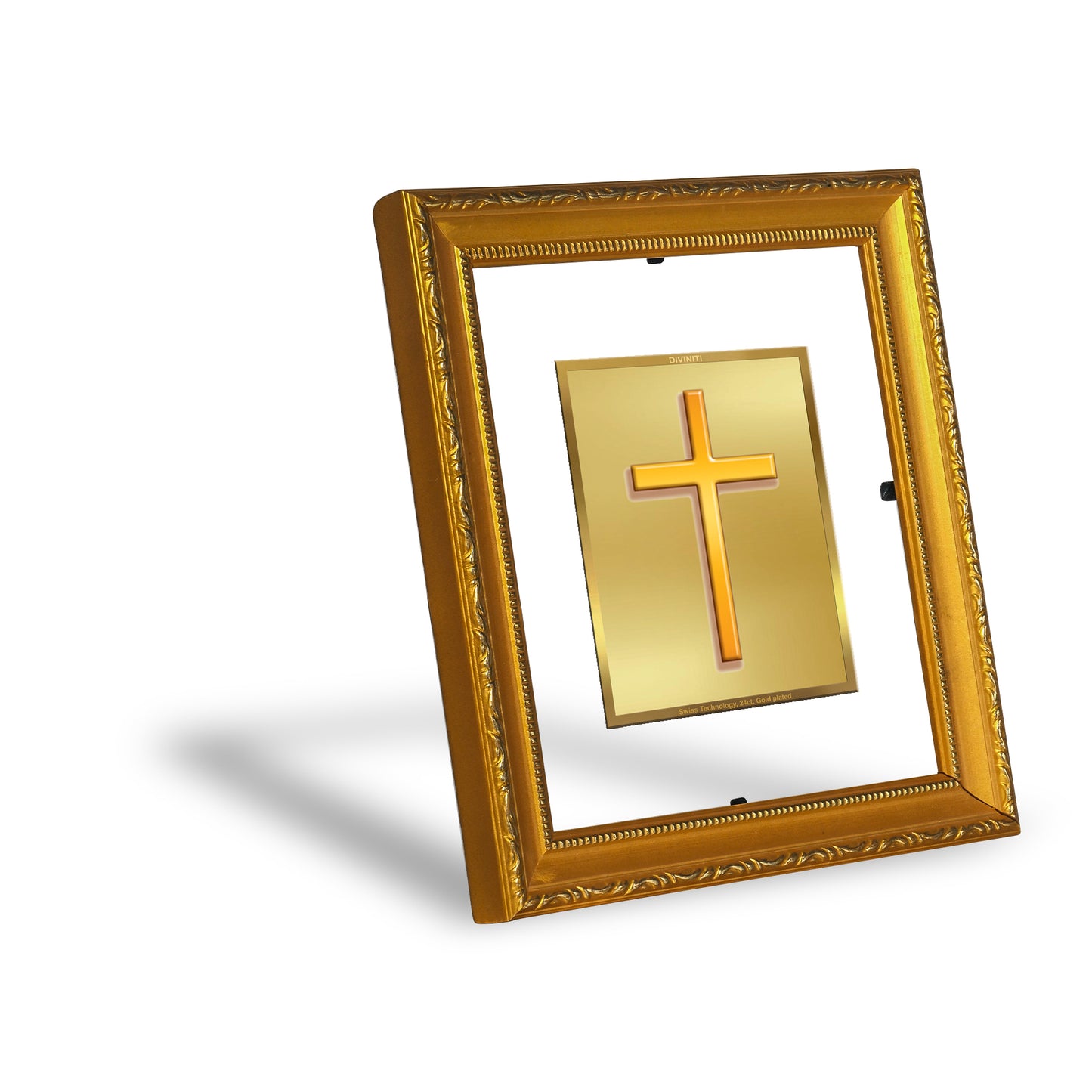 DIVINITI 24K Gold Plated Foil Holy Cross Wall Photo Frame Religious Photo Frame for Home & Office Prayer Gifts Items DG 101 Size 1 (15.3x14.9 CM)