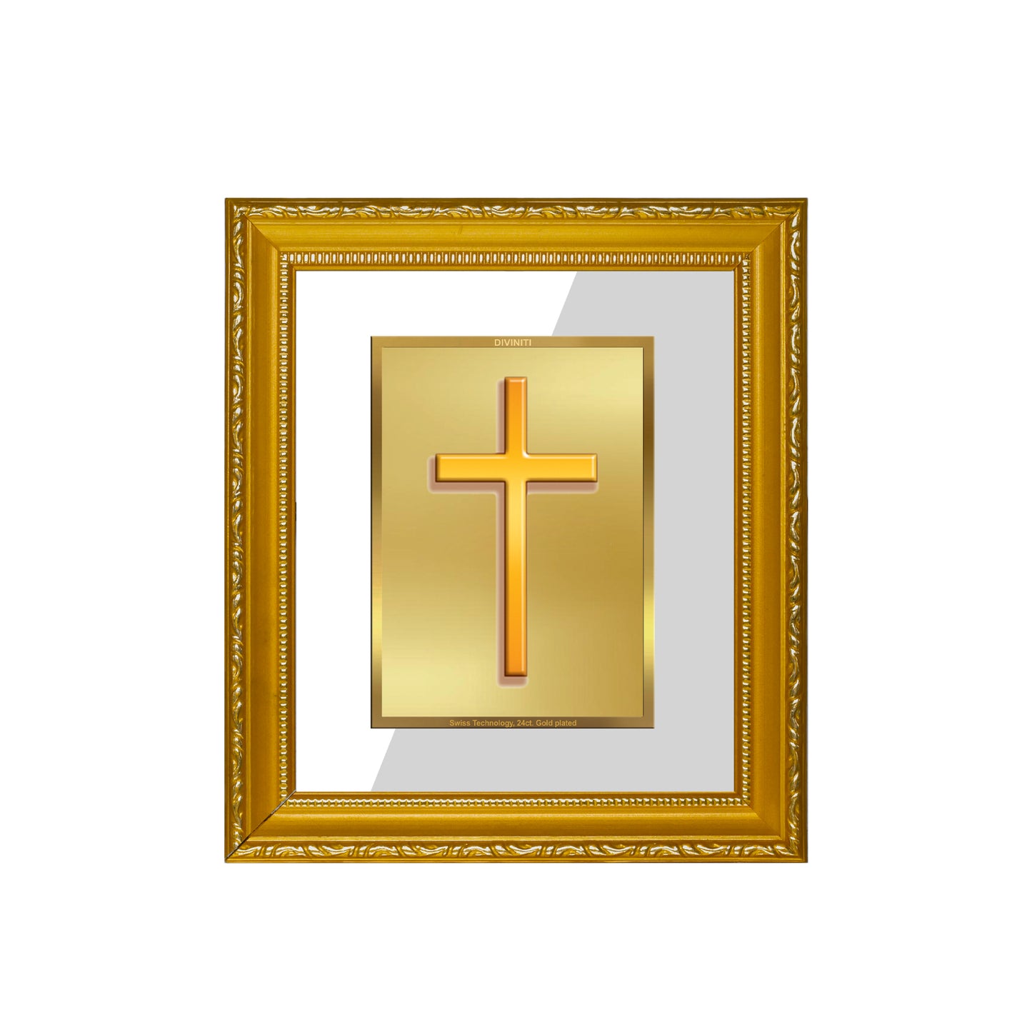 DIVINITI 24K Gold Plated Foil Holy Cross Wall Photo Frame Religious Photo Frame for Home & Office Prayer Gifts Items DG 101 Size 1 (15.3x14.9 CM)