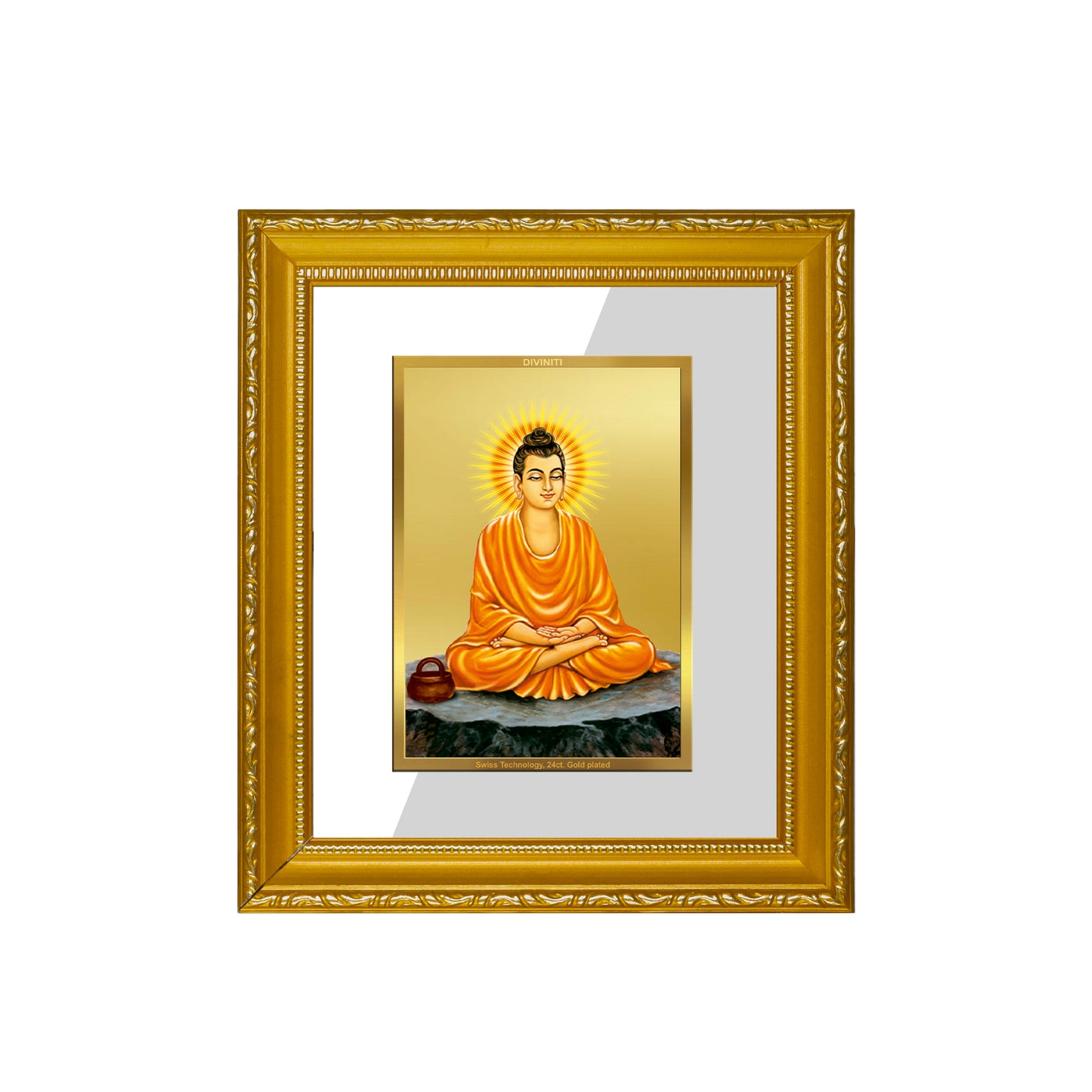 DIVINITI 24K Gold Plated Foil Buddha Wall Photo Frame Religious Photo Frame Idol for Home & Office Decor Prayer, Gifts Items DG 101 Size 1 (15.3x14.9 CM)