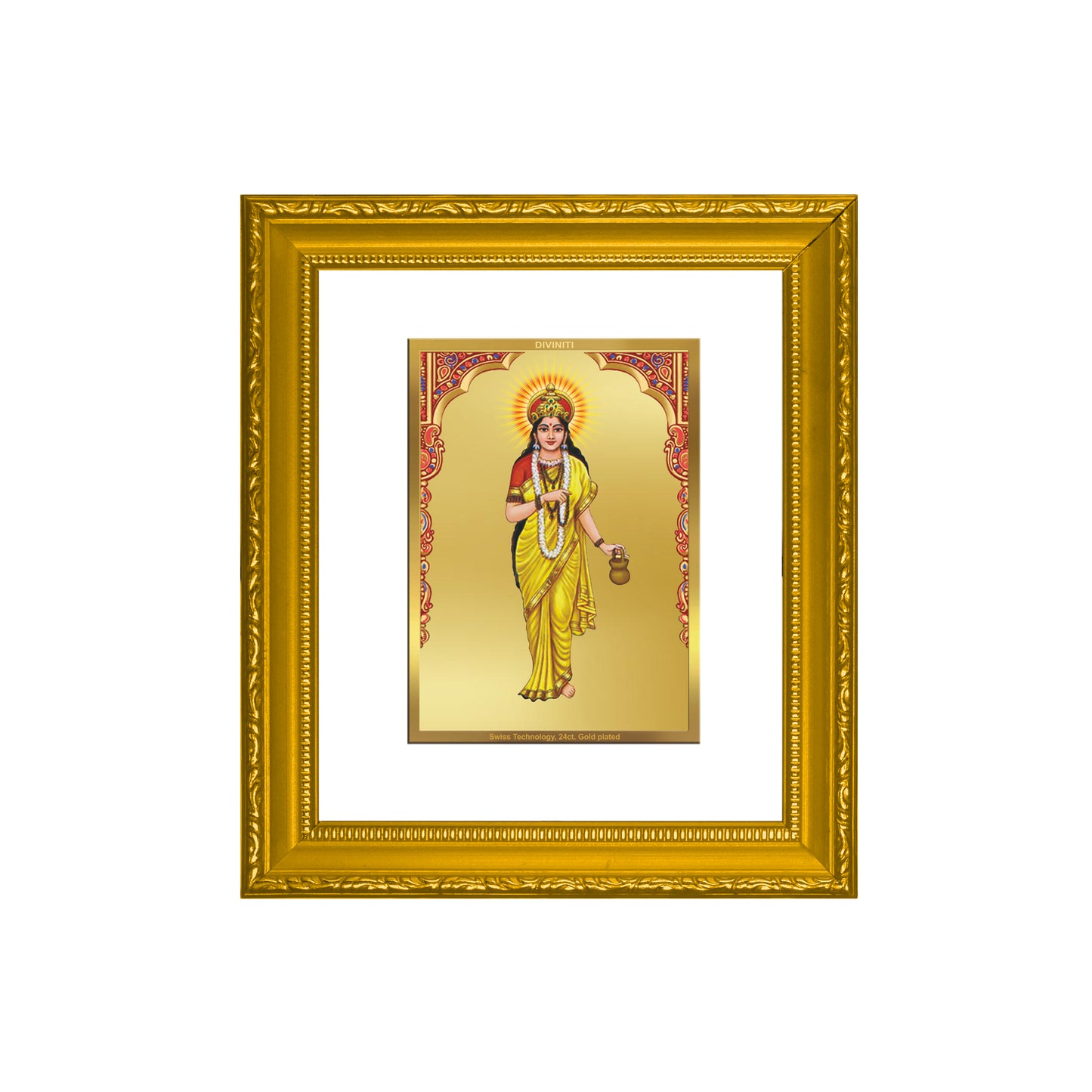 DIVINITI 24K Gold Plated Foil Brahmacharini Mata Wall Photo Frame Religious Photo Frame Idol for Home & Office Decor Prayer, Gifts Items DG 101 Size 1 (15.3x14.9 CM)