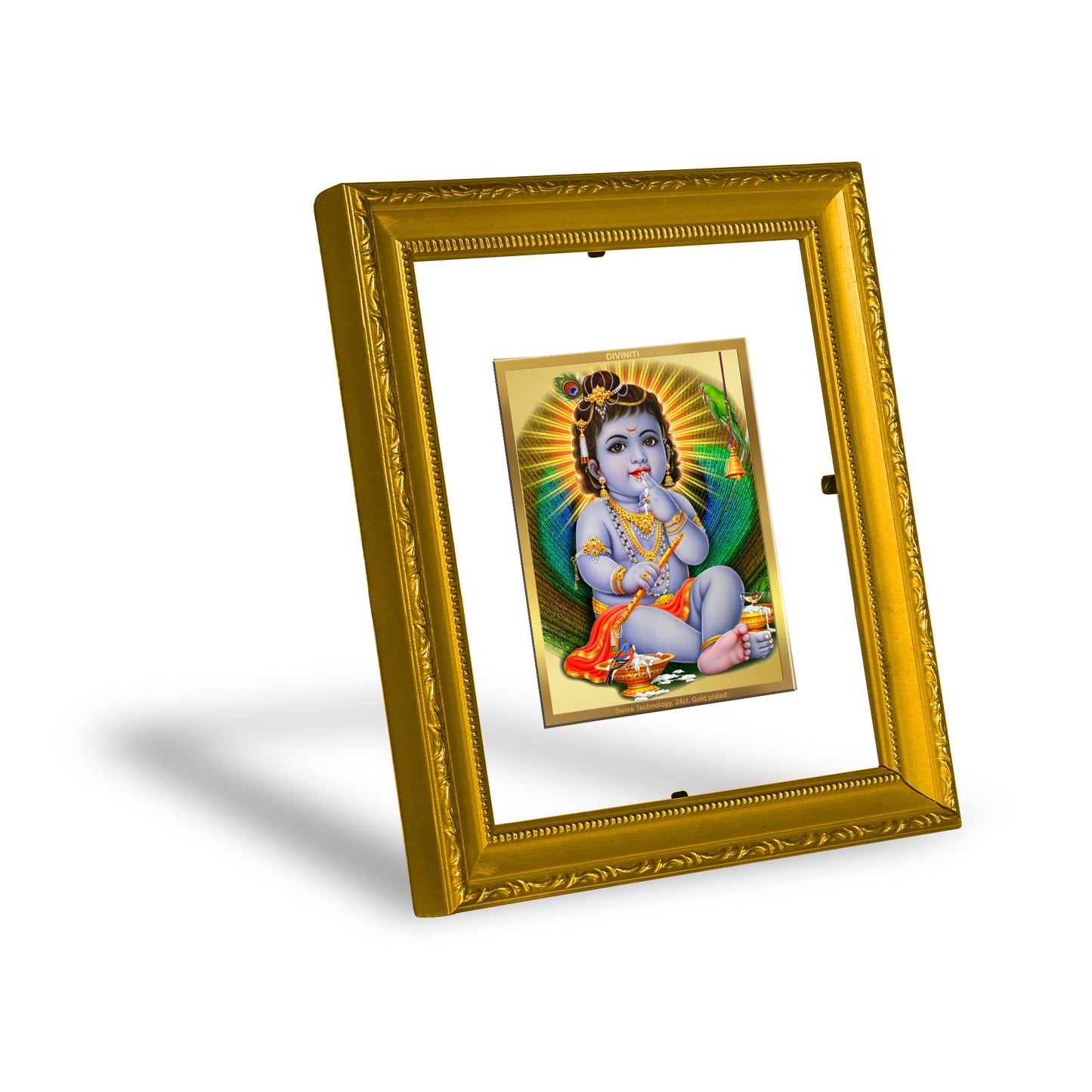 DIVINITI 24K Gold Plated Foil Bal Gopal Wall Photo Frame Religious Photo Frame for Home & Office Prayer Gifts Items DG 101 Size 1 (15.3x14.9 CM)